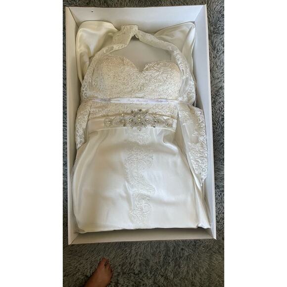 Elegant Lace Wedding Gown with Beaded Bodice and Dramatic Train - Picture 13 of 13